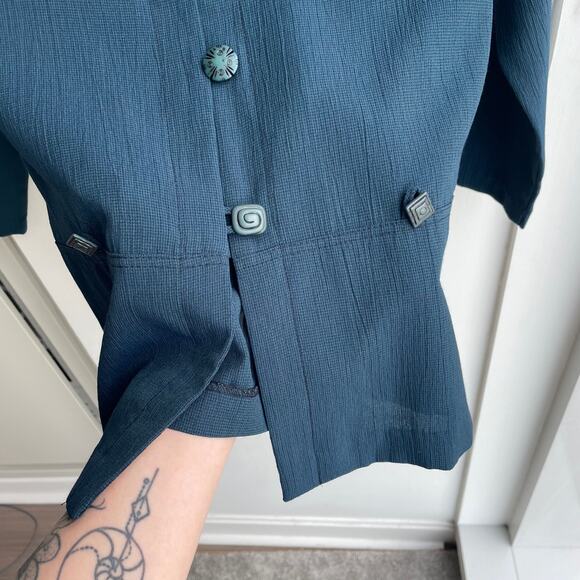90s Vintage Teal Geometric Lightweight Shirt Jacket- Size 12P - Picture 4 of 10